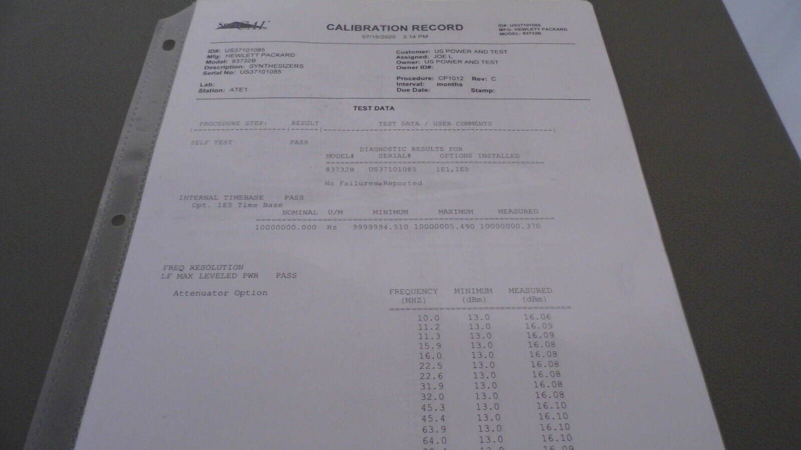 Agilent HP 83732B 1E1, 1E5 &1E8  20GHz Synth. CW Generator 