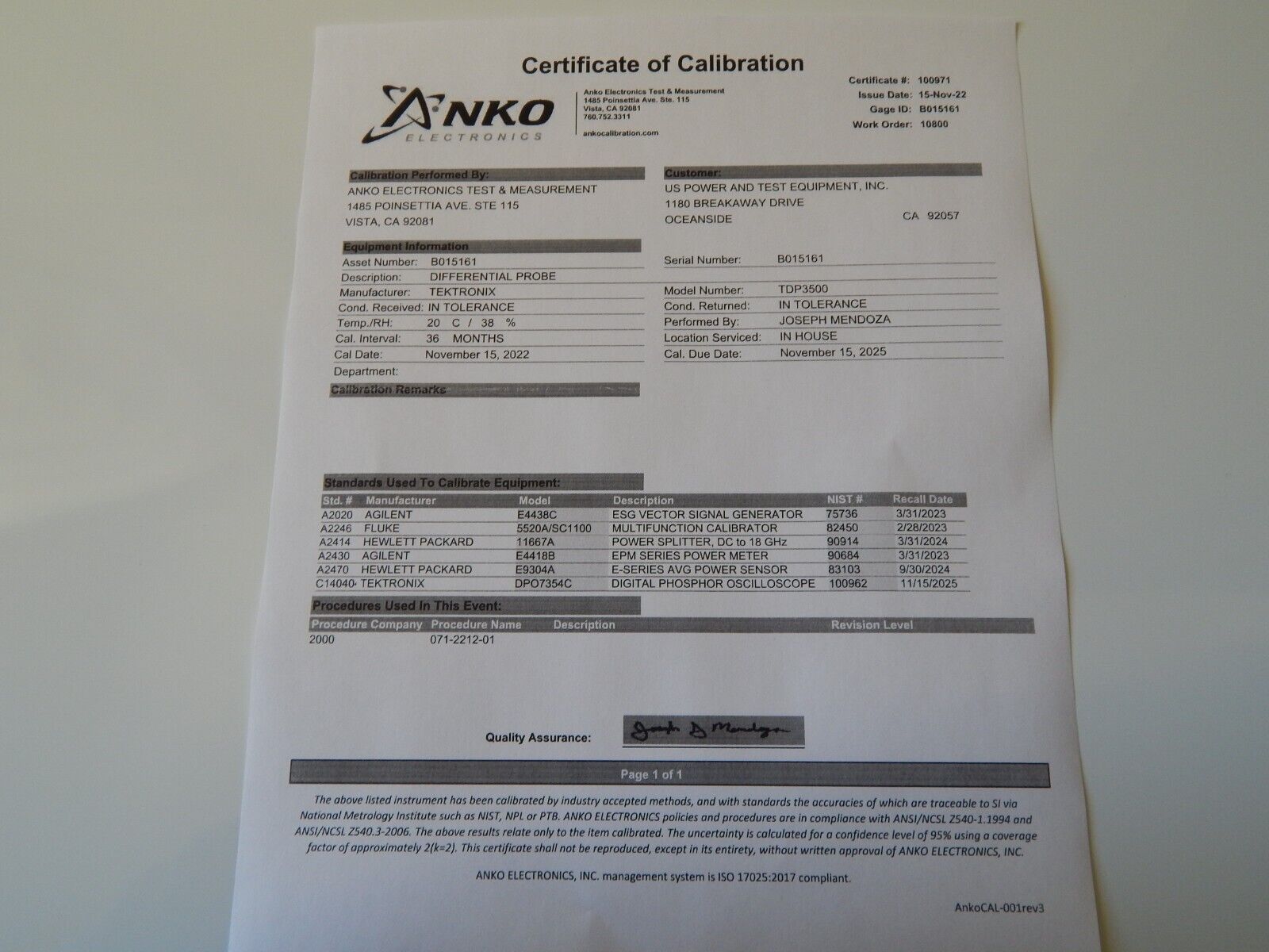 Tektronix TDP3500 Oscilloscope 3.5 GHz Differential Probe,NIST cal'd, 2 stock