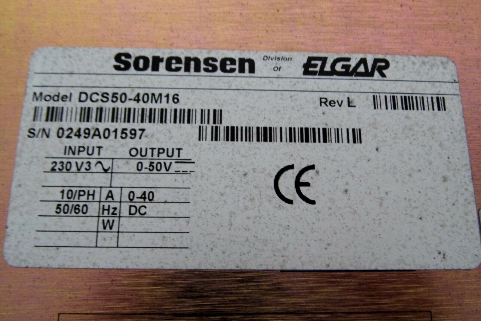 Elgar Sorensen DCS 50-40M16 DC Power Supply 50 VDC 40A