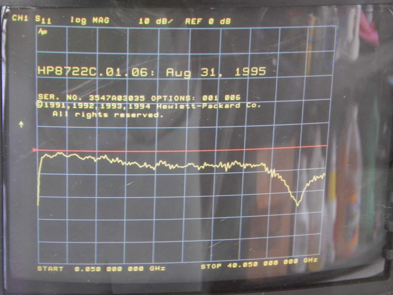 Agilent/Keysight 8722C w/001, 006, 50Mhz-40GHz Network analyzer, s/n3547A03035