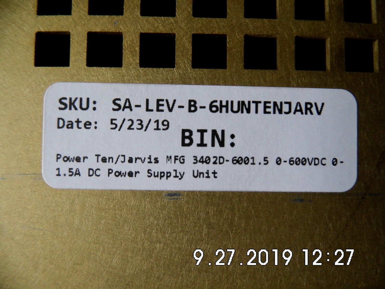 Power Ten Inc. 3402D-6001.5 600Vdc 1.5A DC Power Supply, Functionally Tested