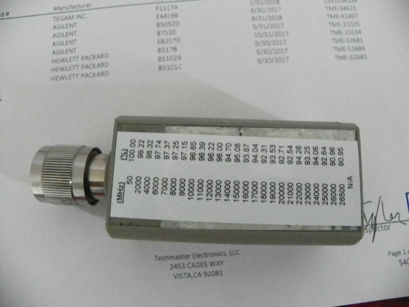 Agilent / HP 8485A 50MHz - 26.5GHz RF Pwr Sensor (-30 to 20 dBm) 2 YR NIST 04/17