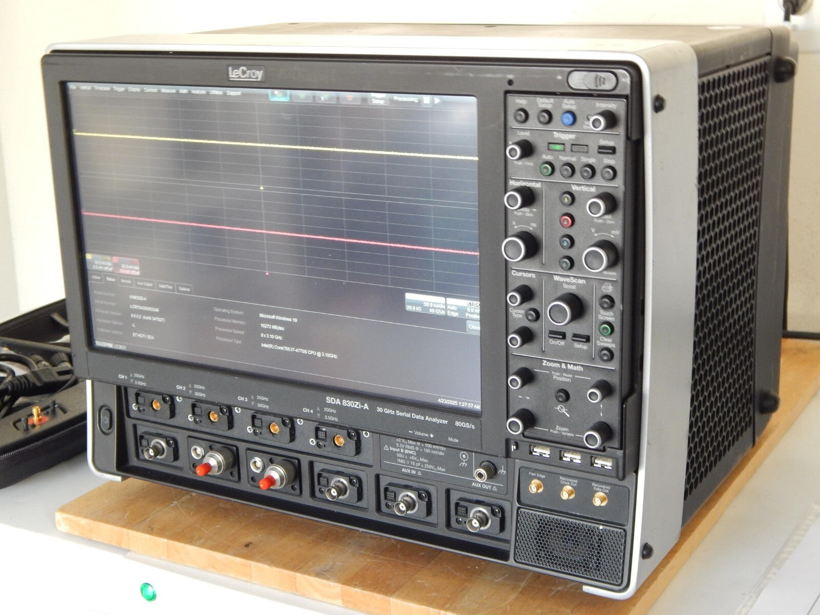 LeCroy SDA830Zi-A oscilloscope w/NIST cal 4/22/2025, WIN 10 standard accessories