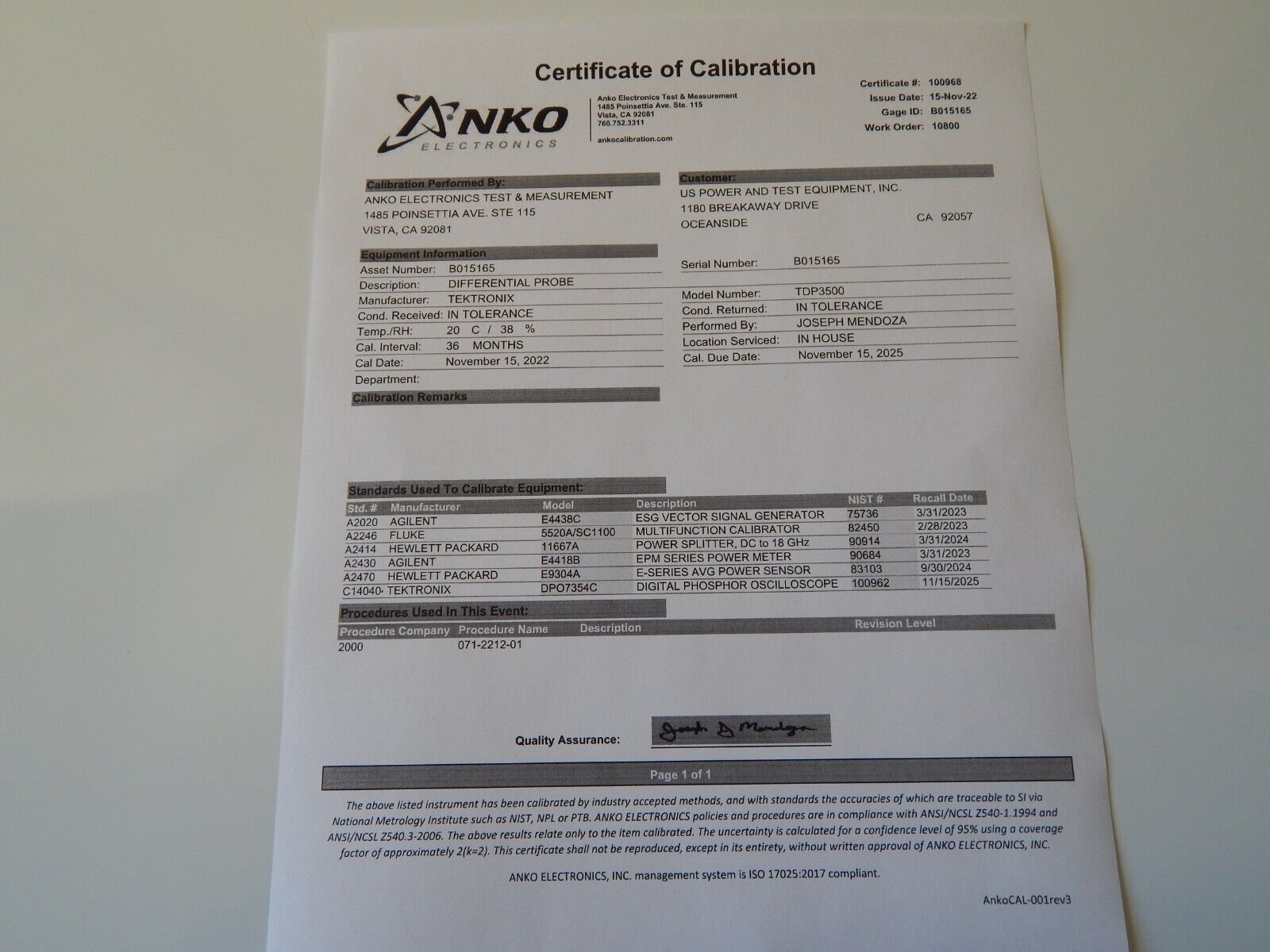 Tektronix TDP3500 Oscilloscope 3.5 GHz Differential Probe,NIST cal'd, 2 stock