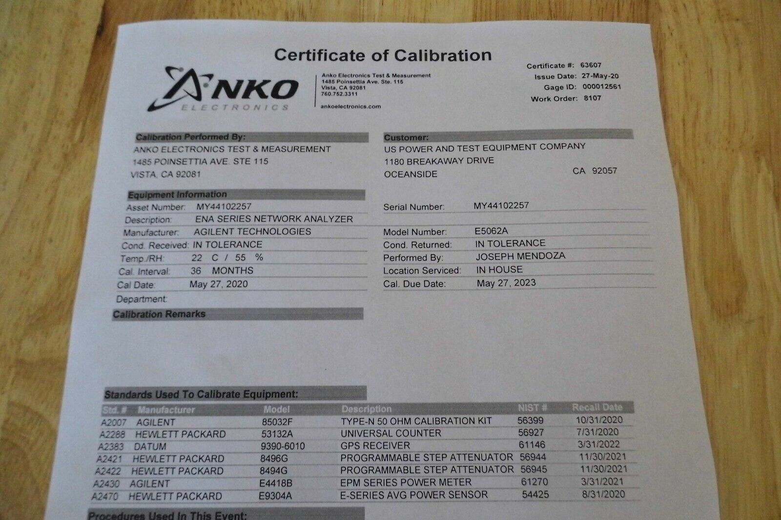 Agilent / HP E5062A 3GHz Network Analyzer w/Options 016, 100, 150 & 1E1  CAL'D!