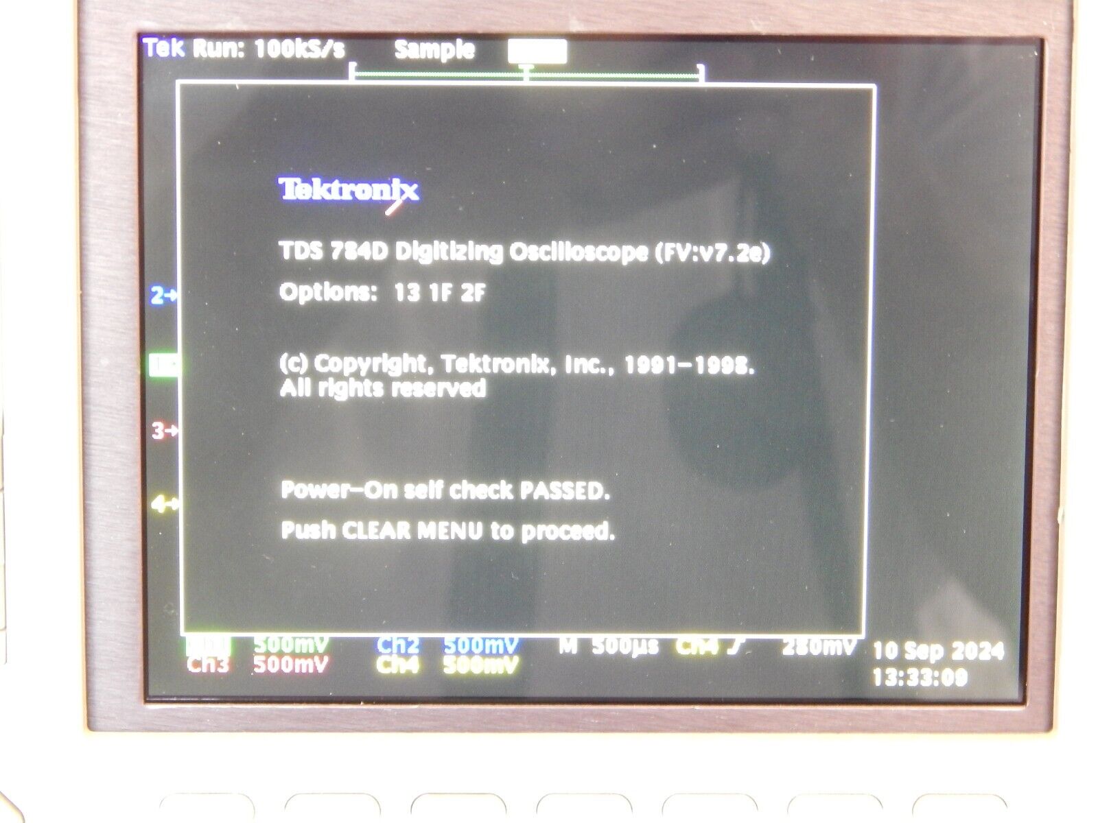 TDS784D Tektronix 4Ch Oscilloscope 1GHz  4GS/s Opt 13/1F/2F, new digital display