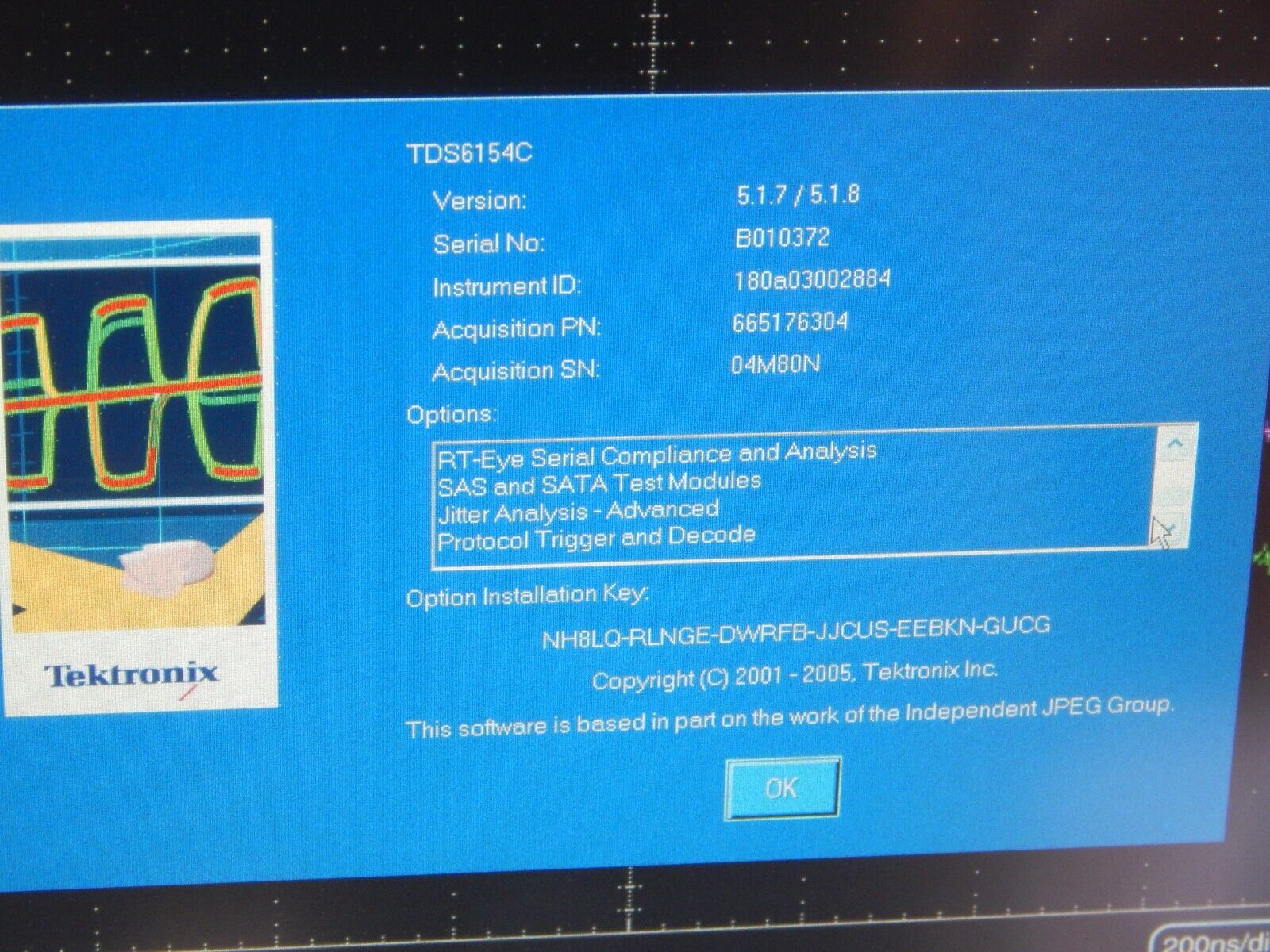 TDS6154C 15GHz 40GS/s 8 Options, NIST calibration