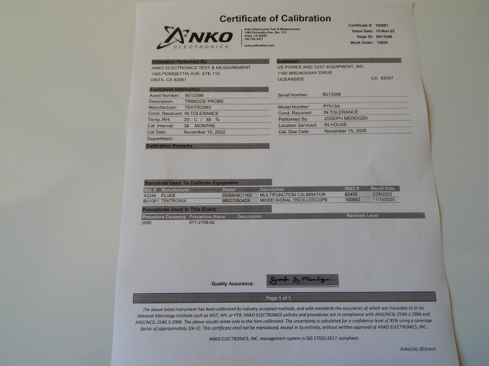 Tektronix P7513A 13GHz Trimode Differential Probe, NIST cal'd, 2 in stock