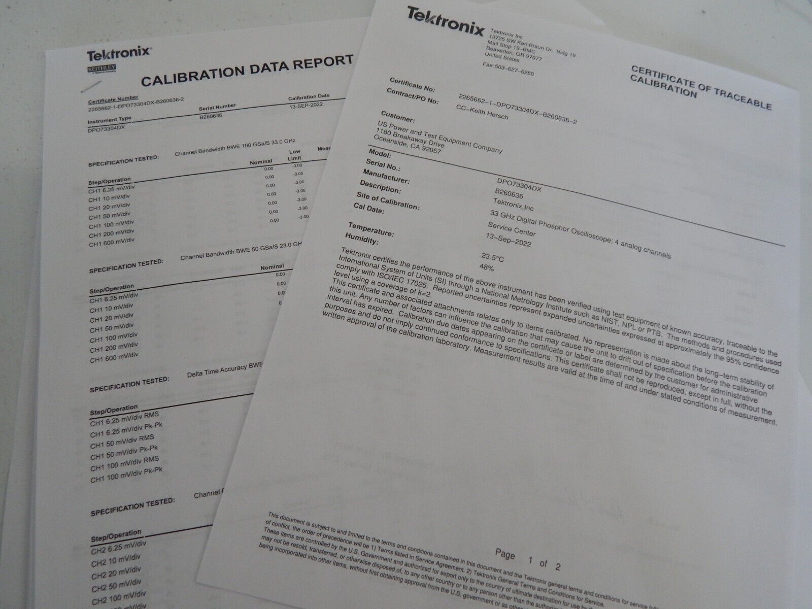 Tektronix MSO73304DX 33GHz 4CH, 100GS/s /NIST cal. w data, from DPO73304DX