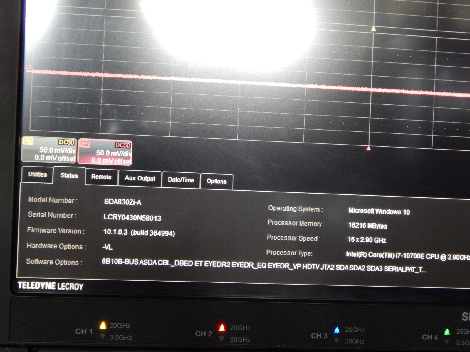 LeCroy SDA830Zi-A oscilloscope w/mfg cal & data 2/23 option loaded, WIN 10
