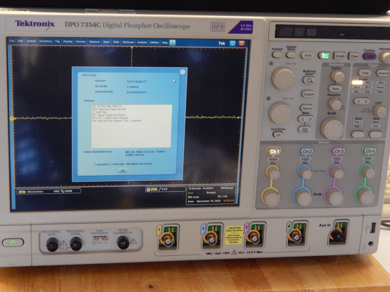 Tektronix DPO7354C 4 Channel 3.5GHz Phosphor Oscilloscope,NIST cal'd
