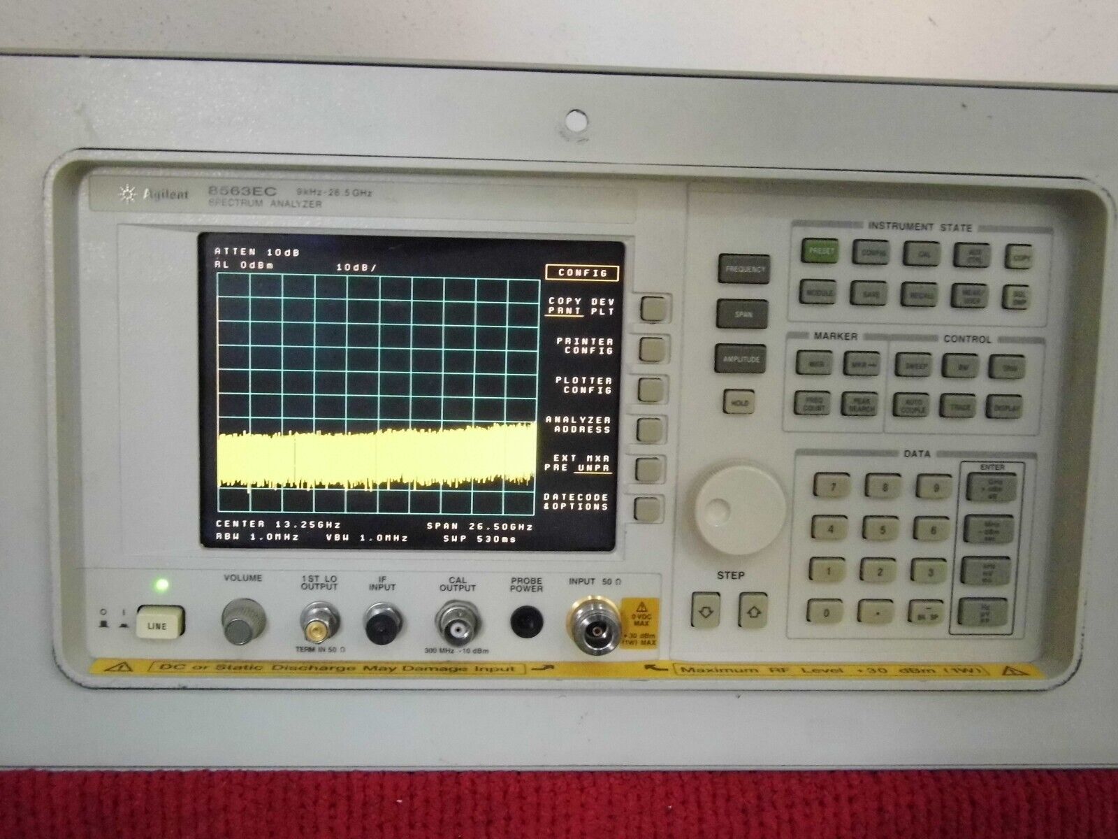 Agilent 8563EC with options 001 and 007 rack mounted