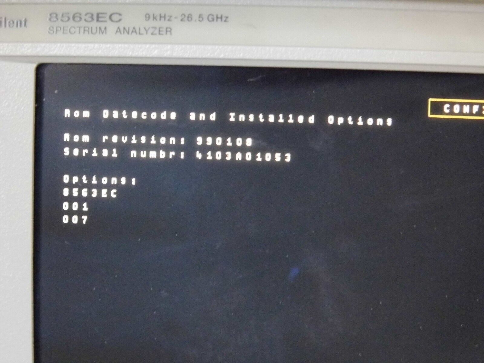 Agilent 8563EC with options 001 and 007 rack mounted