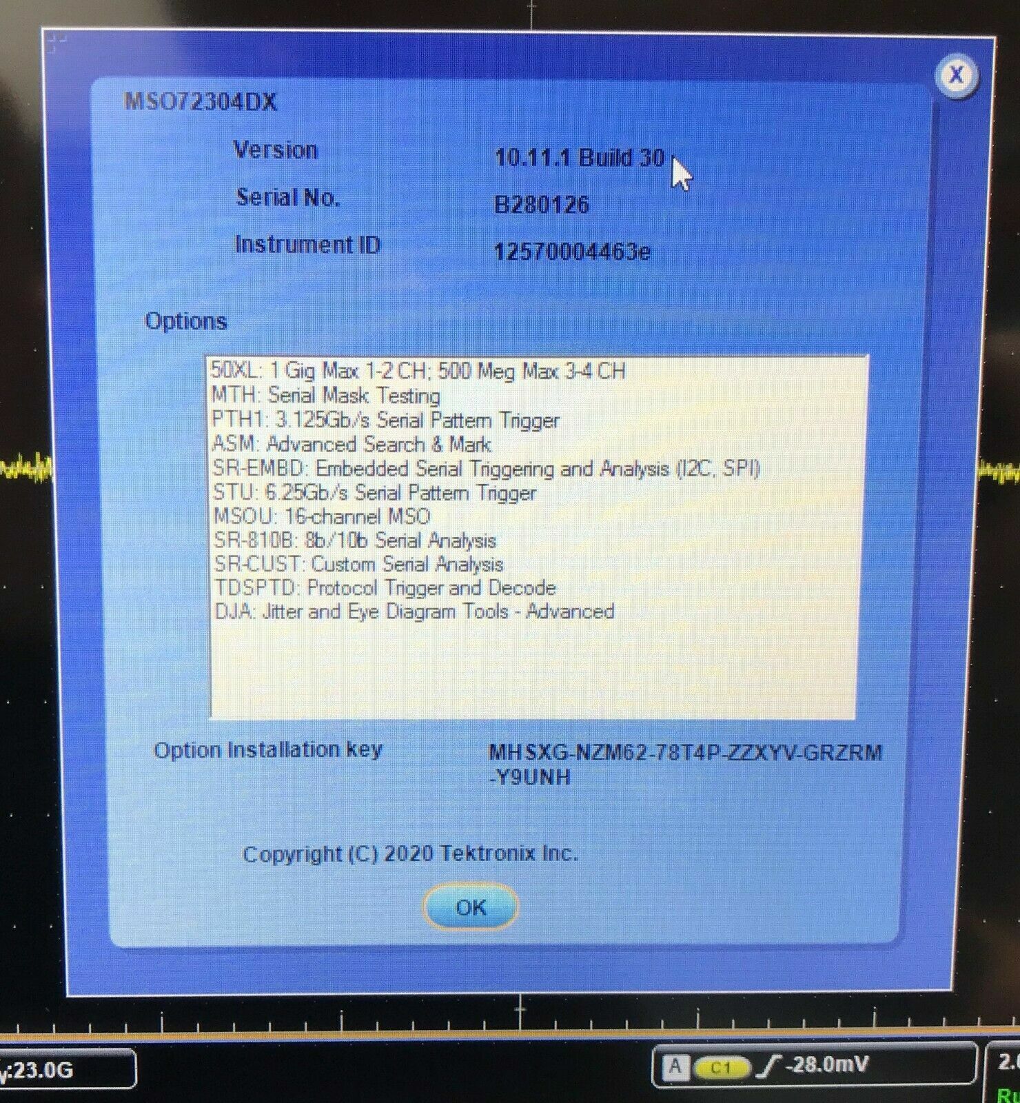 MSO72304DX 23GHz, 100Gs/s, 4+16 Channel, mso, mfg. cal w/data, WIN 10, 50XL mem