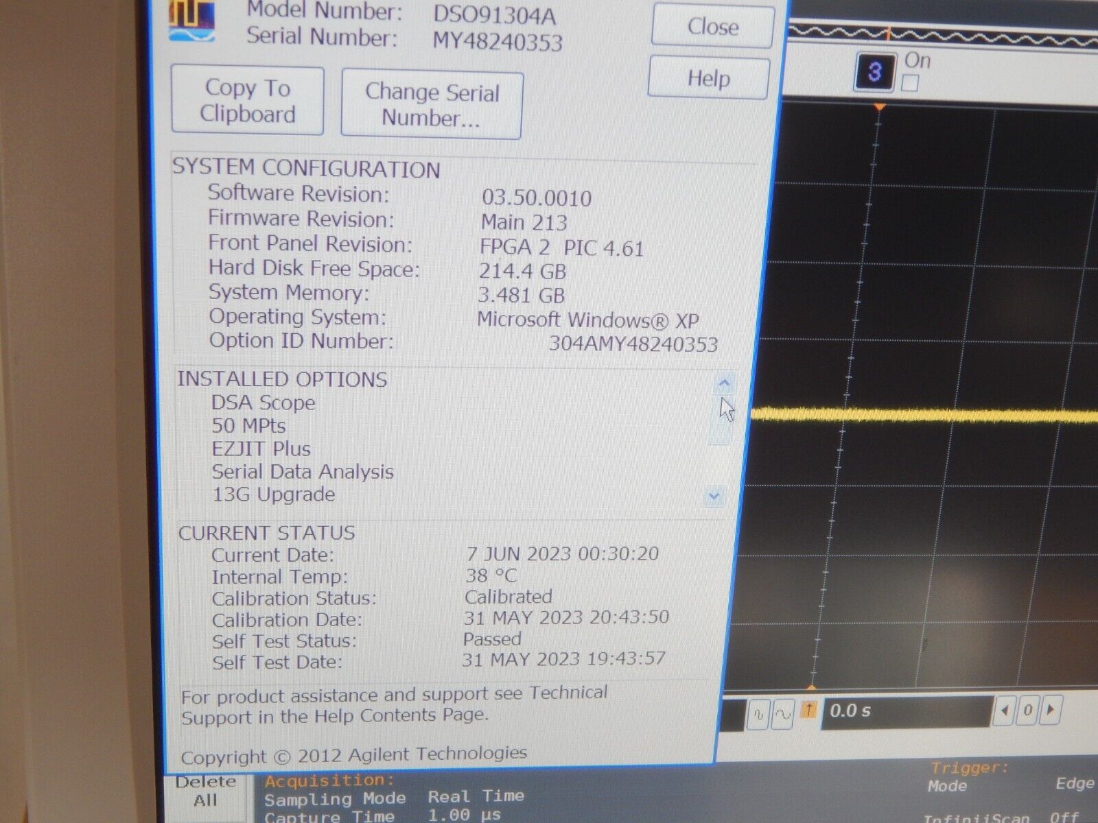 Keysight DSA91304A Oscilloscope  13Ghz 40Gs/s w/opt's, OEM cal, MY48240353