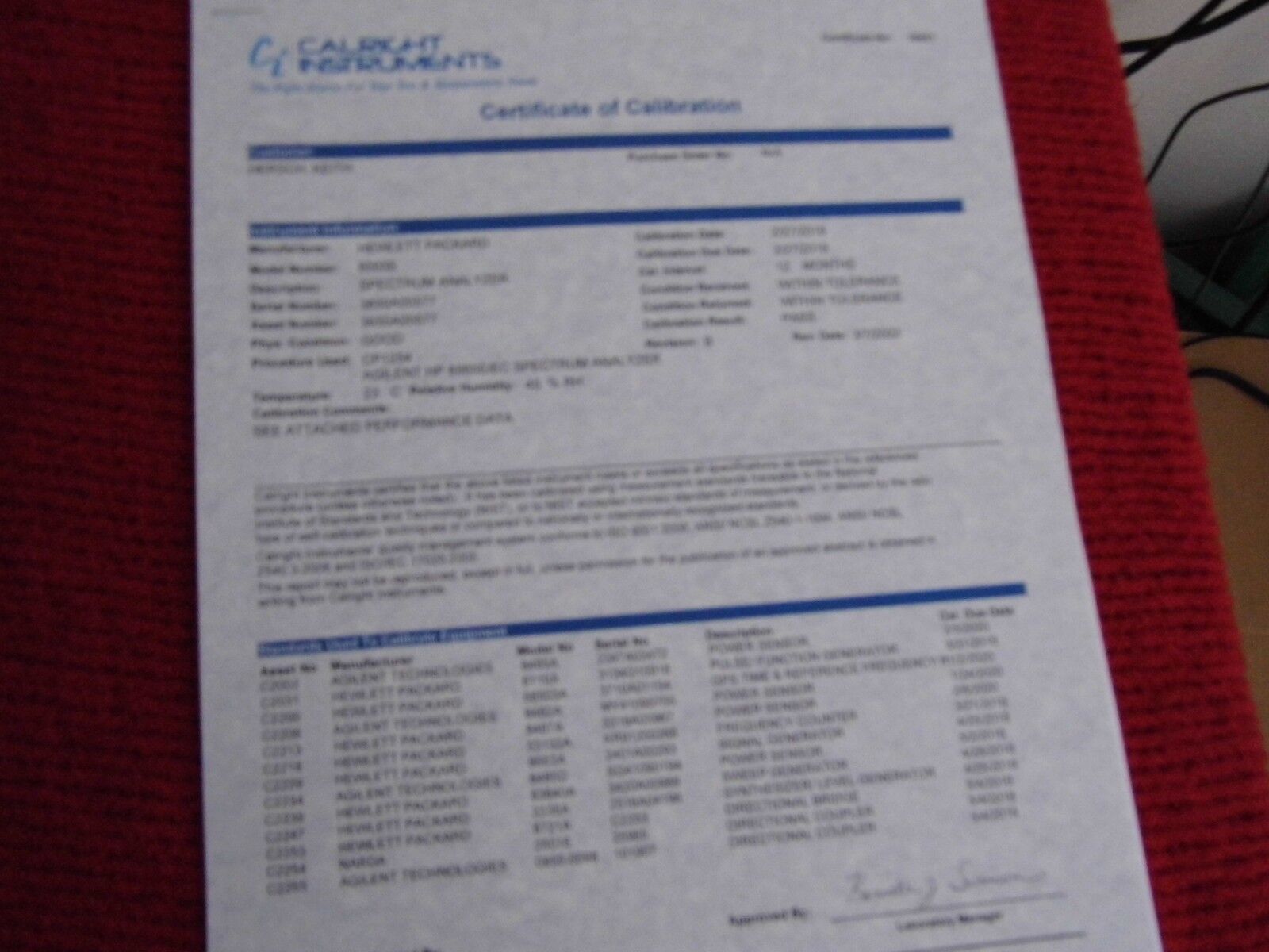 Agilent 8565E opt's 006/007 Spectrum Analyzer, 30Hz to 50GHz  NIST w/DATA