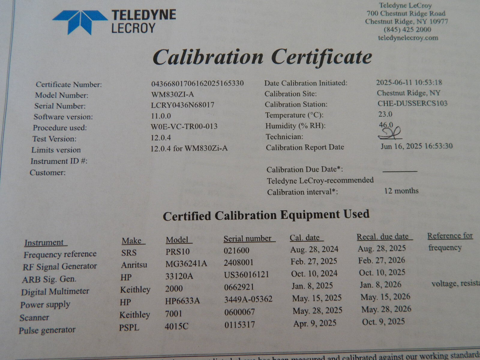 LeCroy SDA830Zi-A w/HDTV,JTA2,XDEV oscilloscope OEM cal 6/16/25, LCRY0436N68017