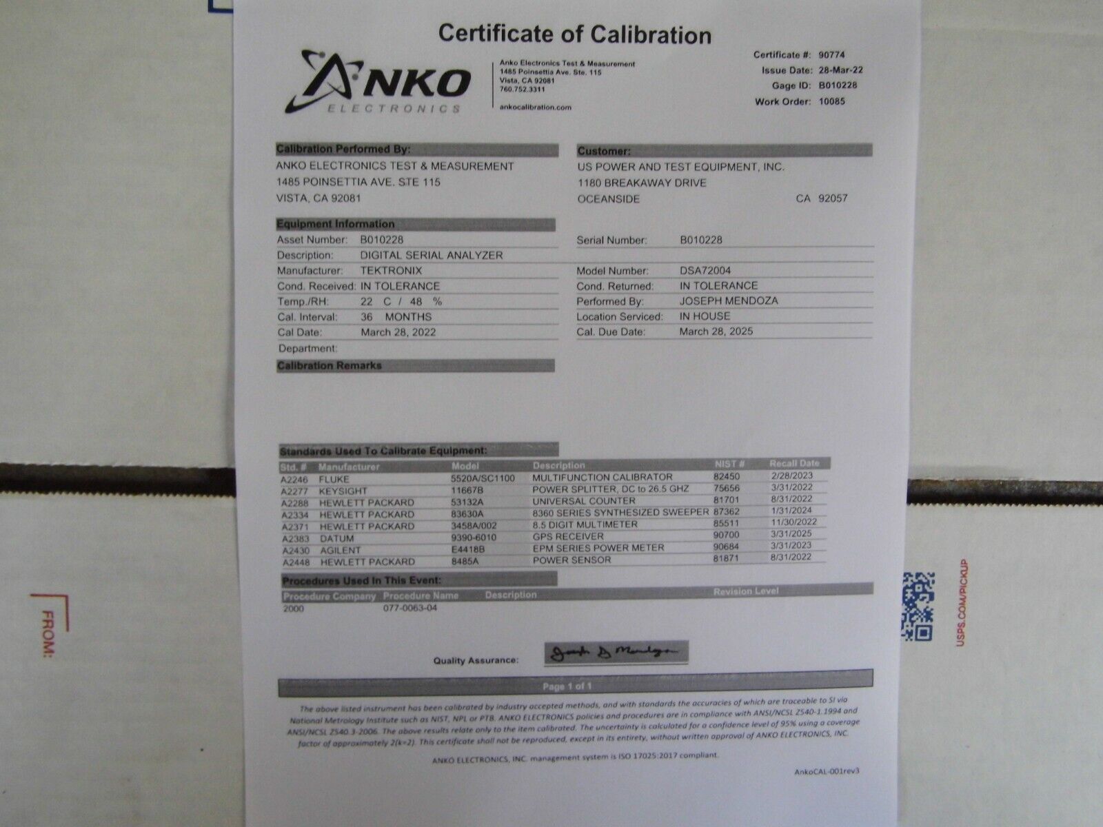 Tektronix DSA72004 Oscilloscope DDRA,TDSUSB2,RTE,PCE,TDSHT3,JA3,TDSPTD,TDSHT3