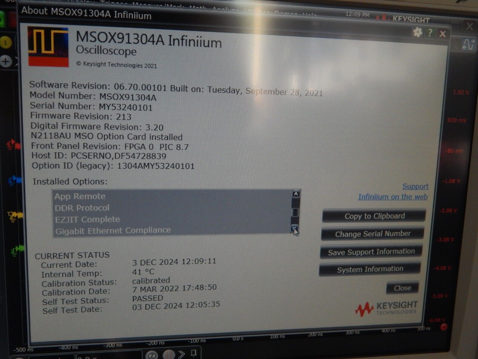 Keysight Infiniium MSOX92504A 25GHz Mixed Signal Oscilloscope Z540 cal 12/2024