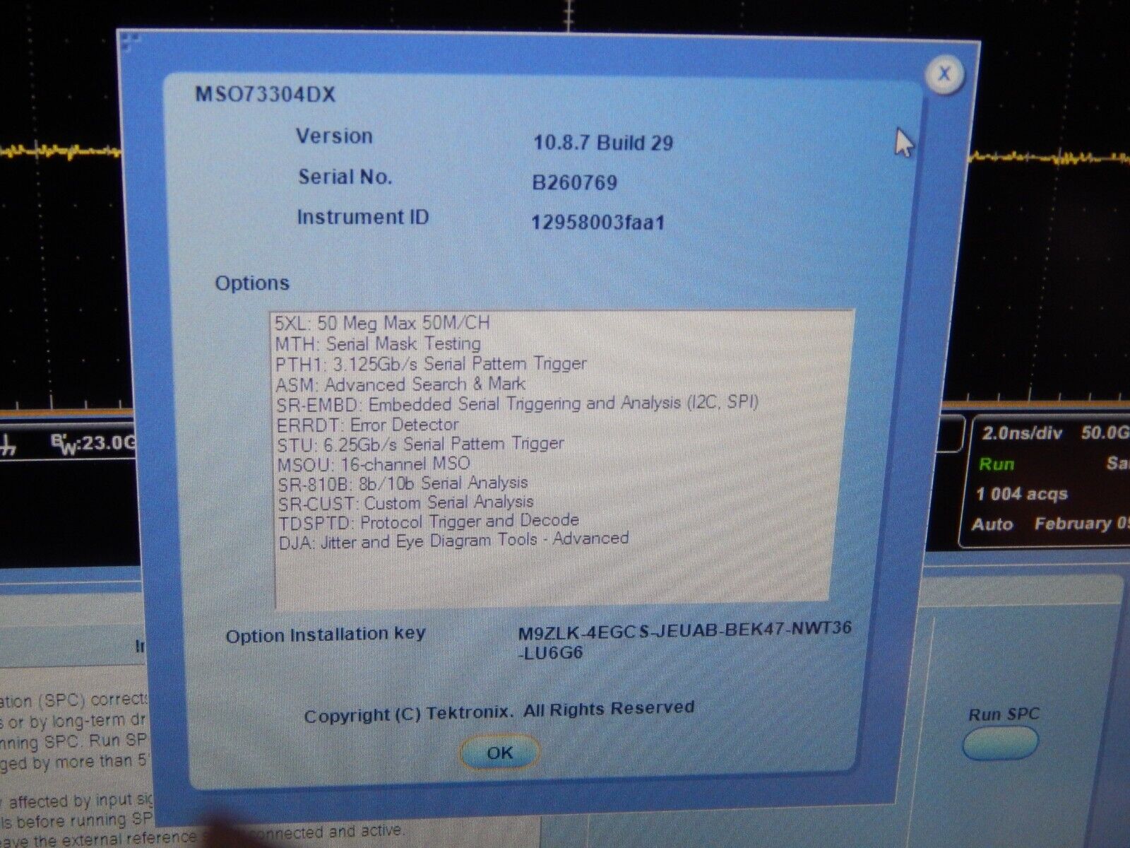 Tektronix MSO73304DX 33GHz, 100Gs/s, 4+16 Ch., MSO oscilloscope, NIST, W7