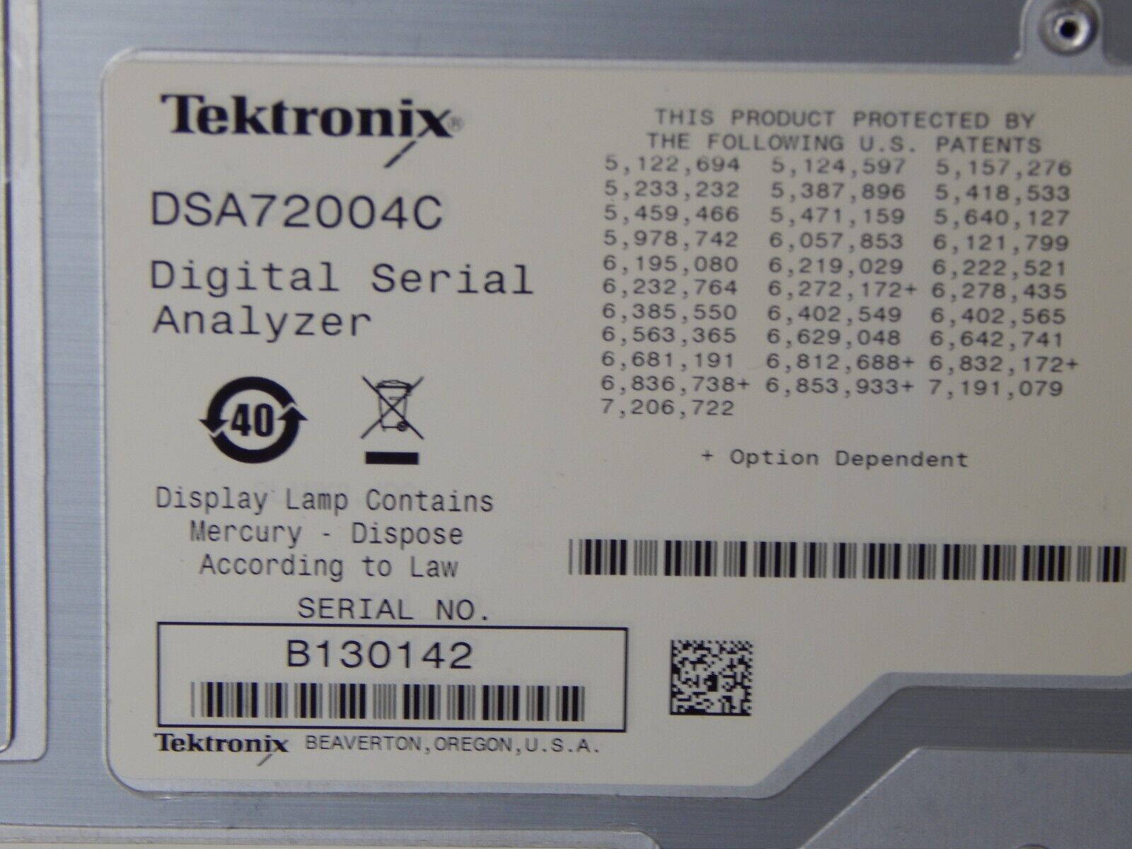 Tektronix DSA72004C Digital Oscilloscope w/NIST cal & data, Opt. 20XL