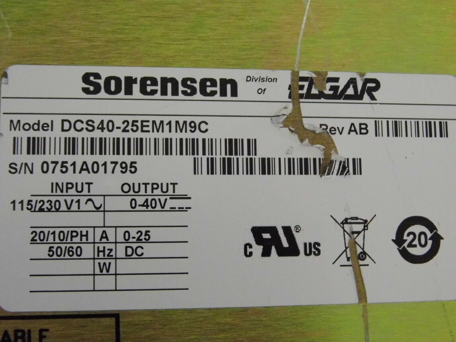 Sorensen DCS40-25E M9C Power Supply (many in stock)