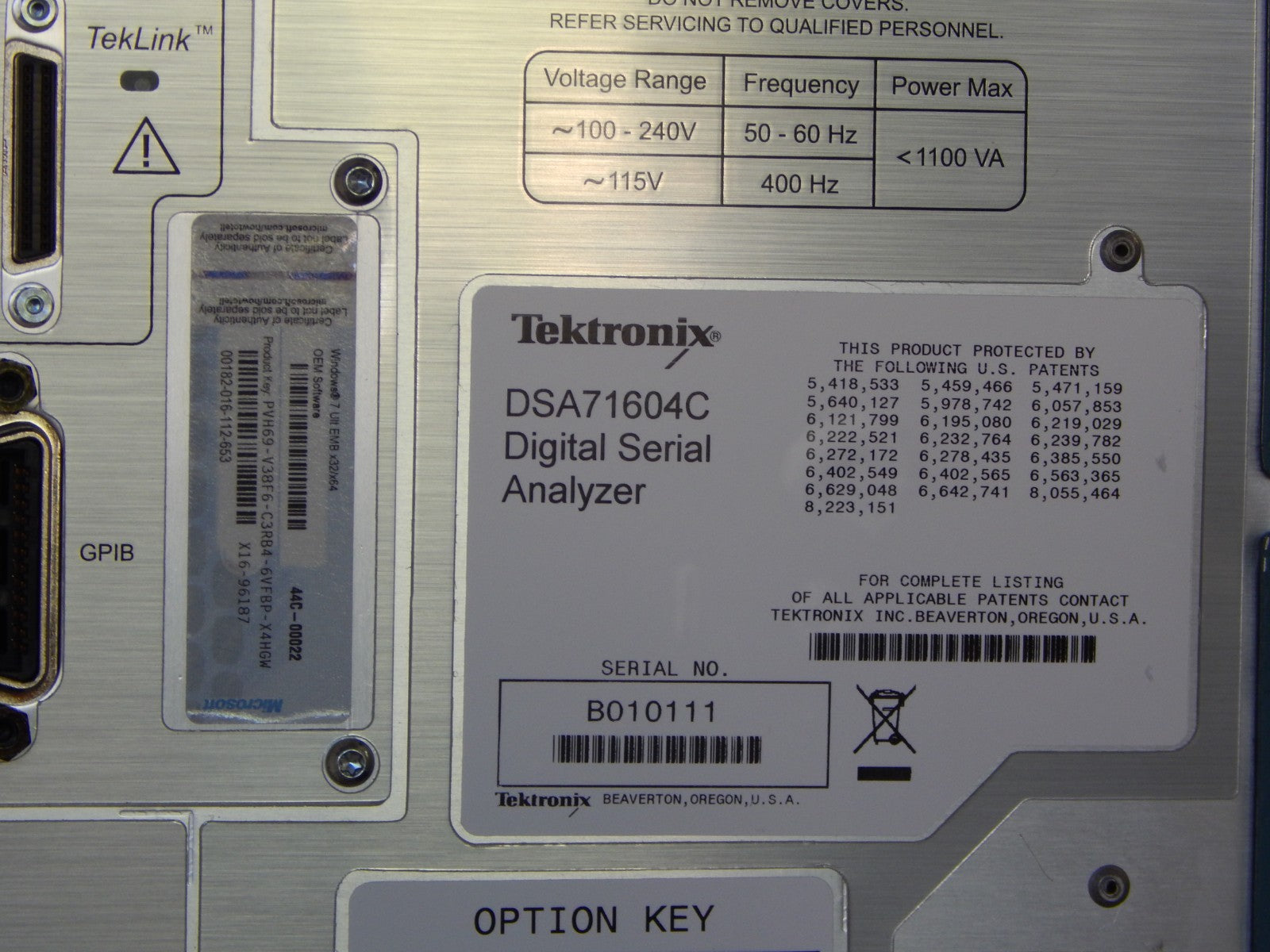 Tektronix DSA71604C 16Ghz 100GS/s Oscilloscope option loaded, s/n B010111