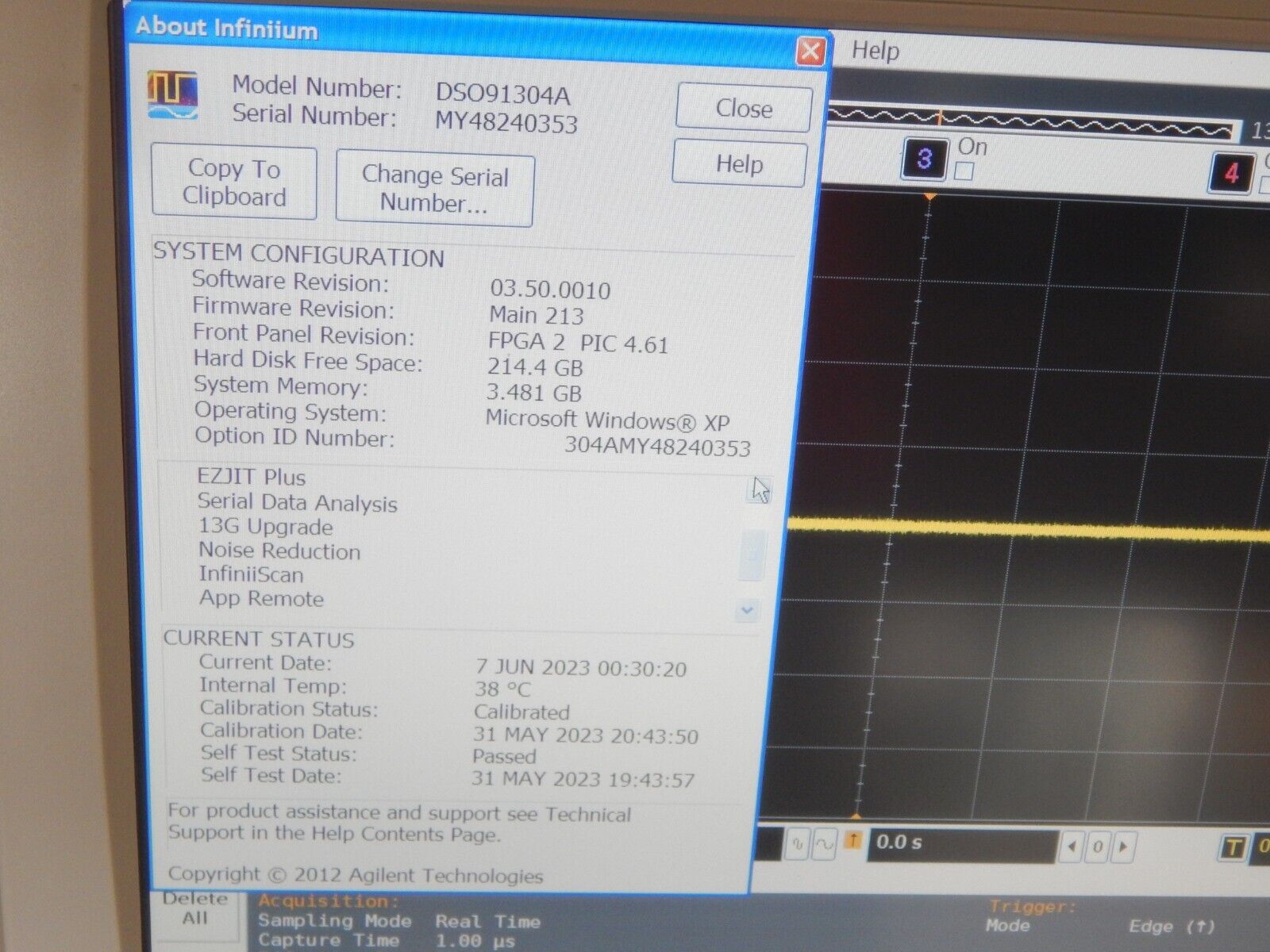 Keysight DSA91304A Oscilloscope  13Ghz 40Gs/s w/opt's, OEM cal, MY48240353