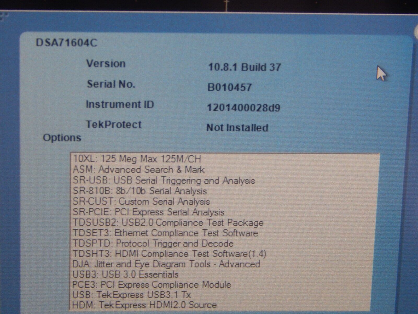 Tektronix DSA71604C 16Ghz 100GS/s Oscilloscope w/opt's NIST cal'ed w/data
