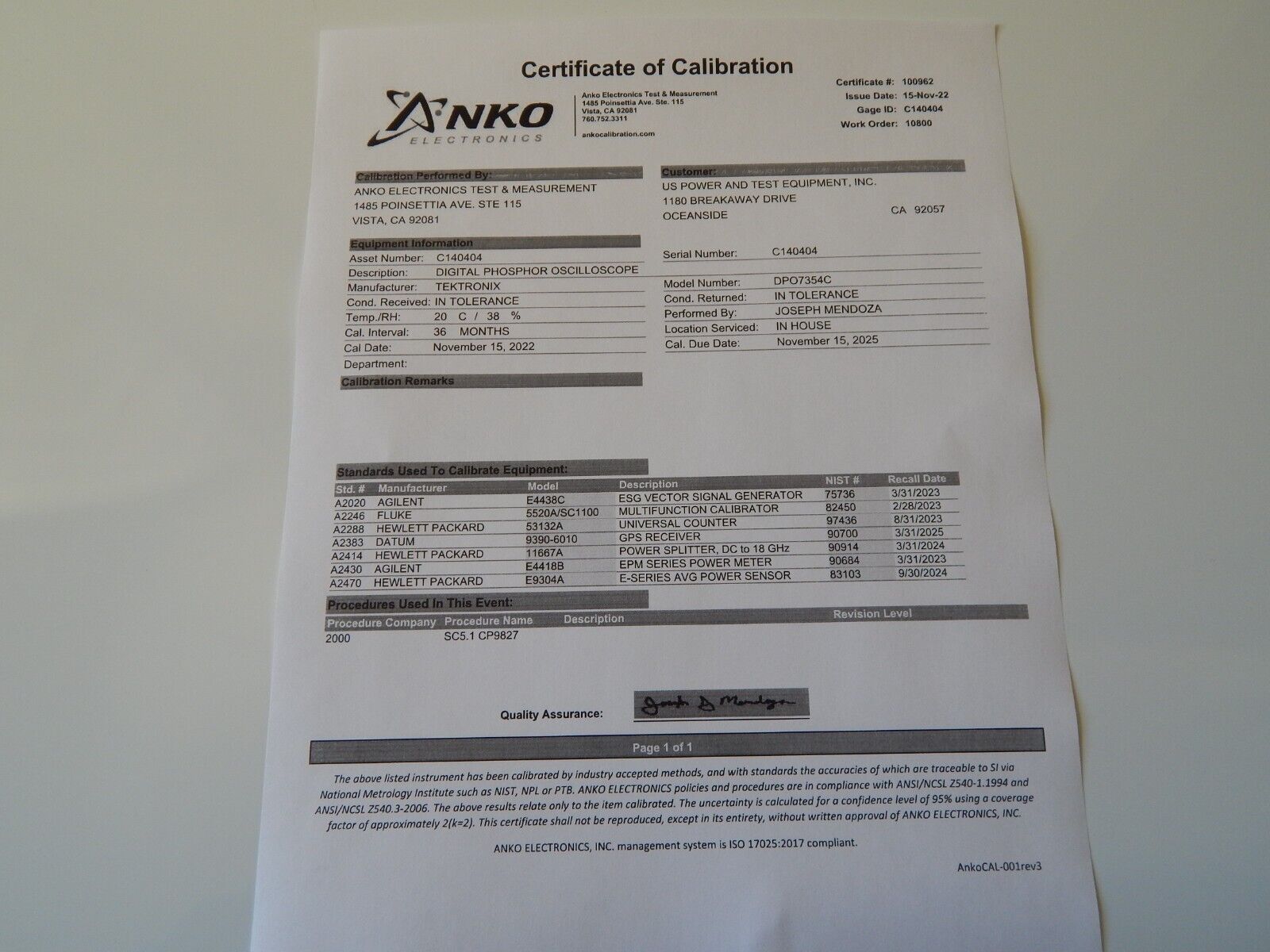 Tektronix DPO7354C 4 Channel 3.5GHz Phosphor Oscilloscope,NIST cal'd