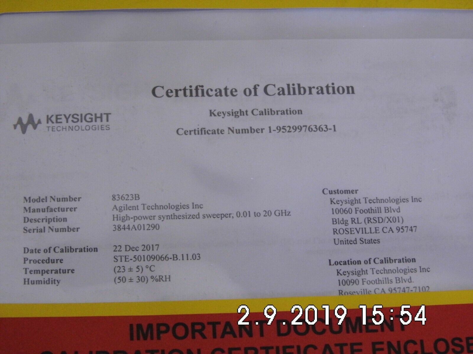 Agilent HP 83623B w/001/008 High Power Synthesized Sweeper- exp. Keysight Cal.