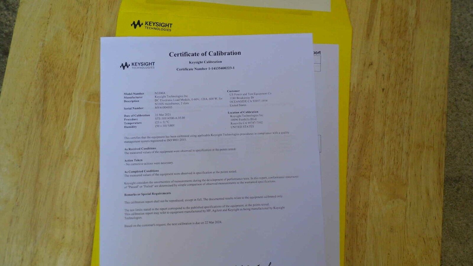 Agilent N3306A J01 60Vdc 120A 640W Electr Ld Module w Keysight cal  (2 in stock)