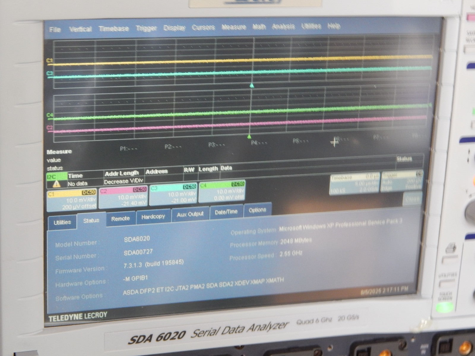 Lecroy SDA6020 6Ghz QUAD 20GS, opt's ASDA DFP2 ET I2C  JTA2 PMA2 SDA SDA2 & more