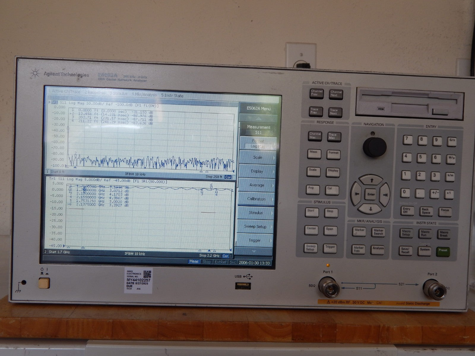 Agilent E5062A 3GHz Network Analyzer Opt. 016, 100, 150 & 1E1, NIST, 3mth wrnty