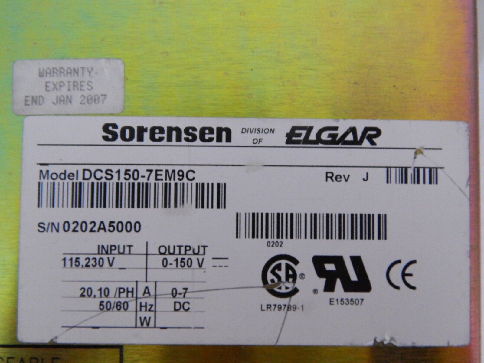 Sorensen DCS150-7E M9C (GPIB) DC Power Supply, 150 V,7 A,1050W, WRNTY