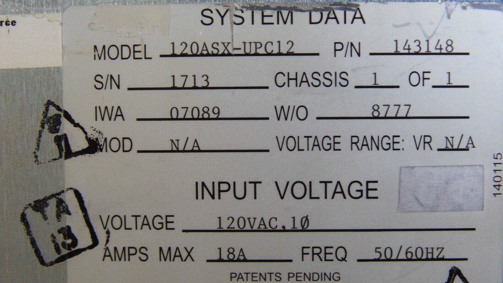 Pacific Power 120ASX-UPC12 2KVA 15-1200Hz 1 phase AC Power Source 