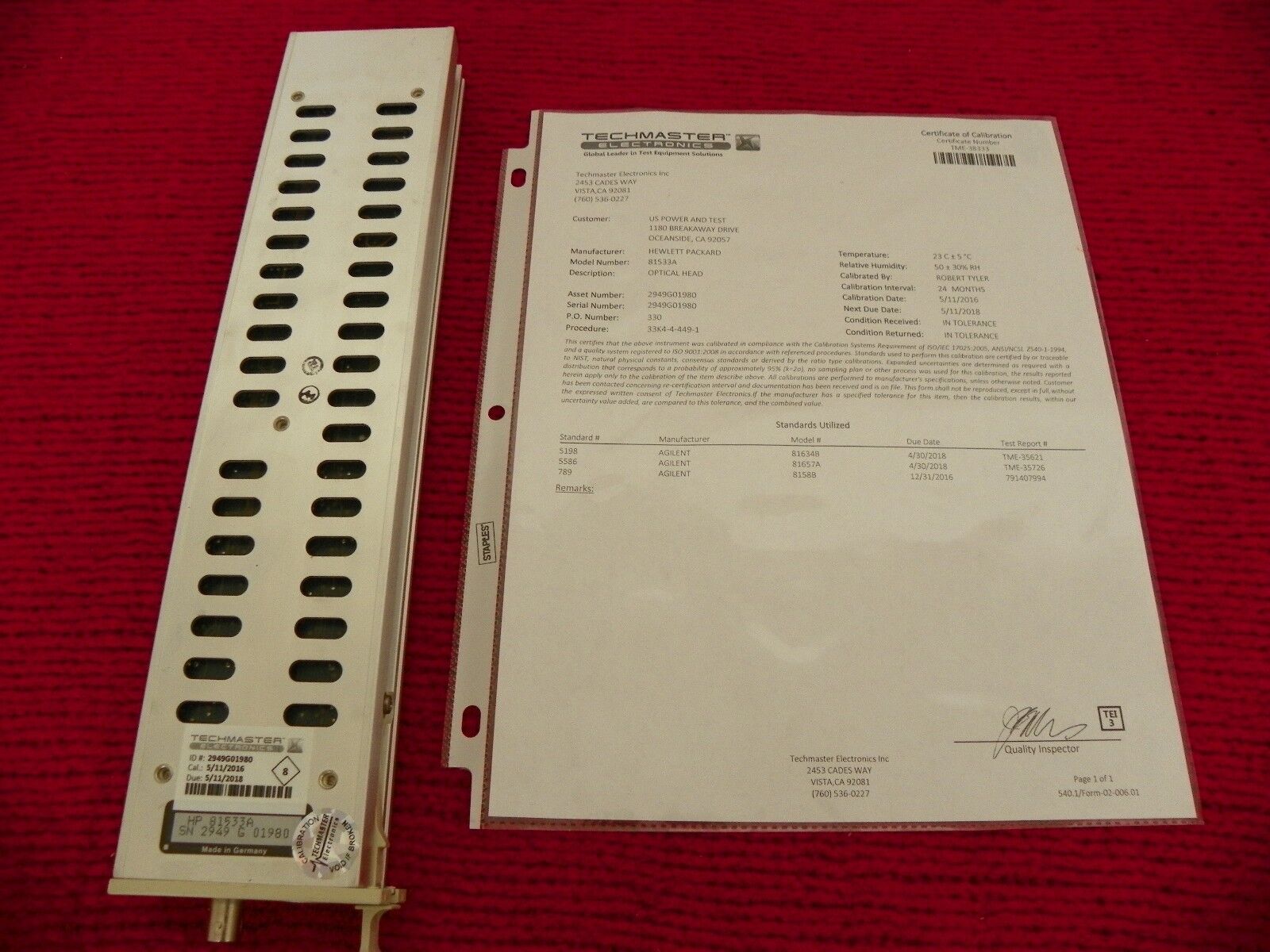 HP/Agilent 81533A Optical interface for 8153A,8163A,8164A & 8166A NIST 5/16 (2)