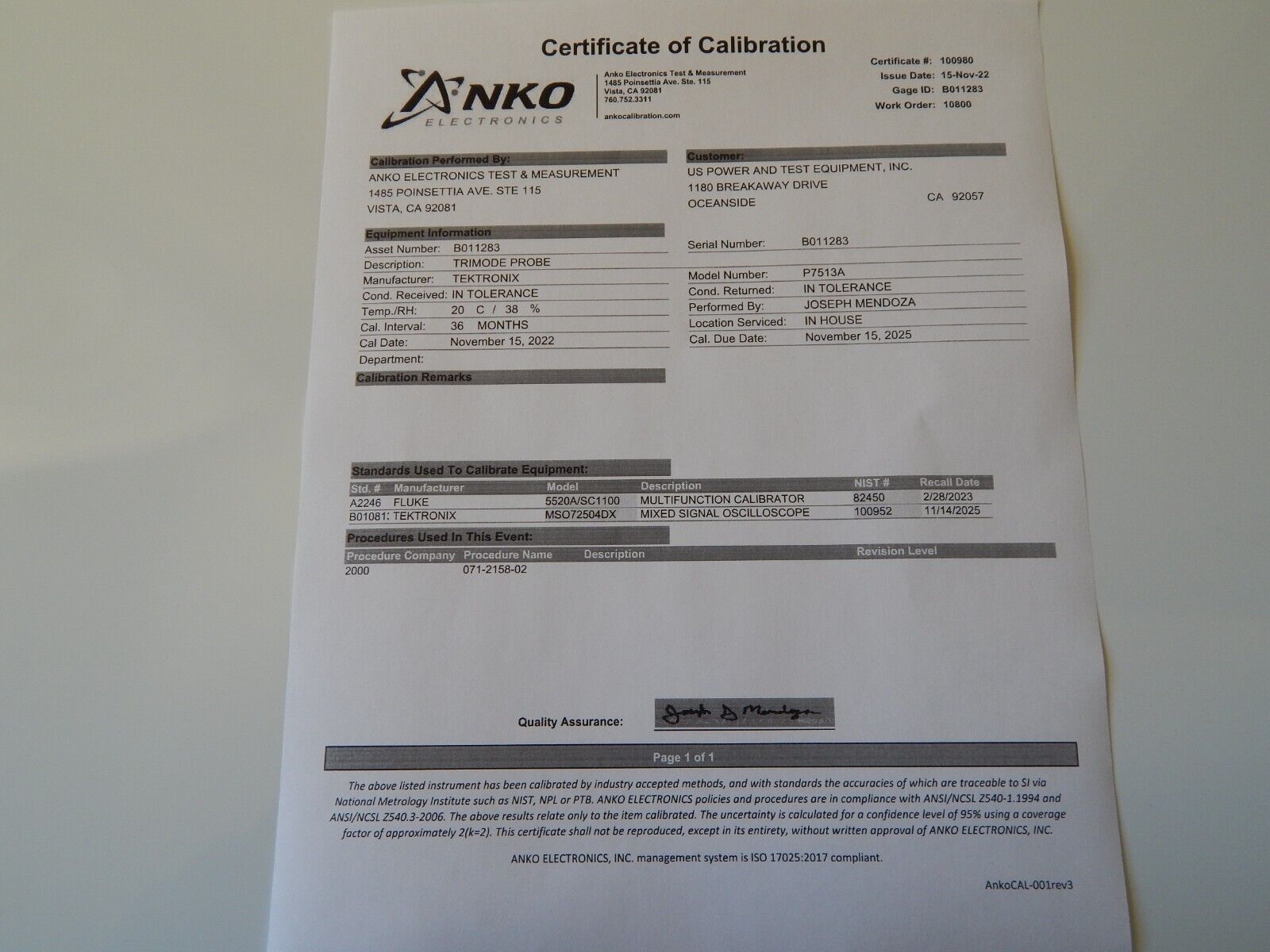 Tektronix P7513A 13GHz Trimode Differential Probe, NIST cal'd, 2 in stock