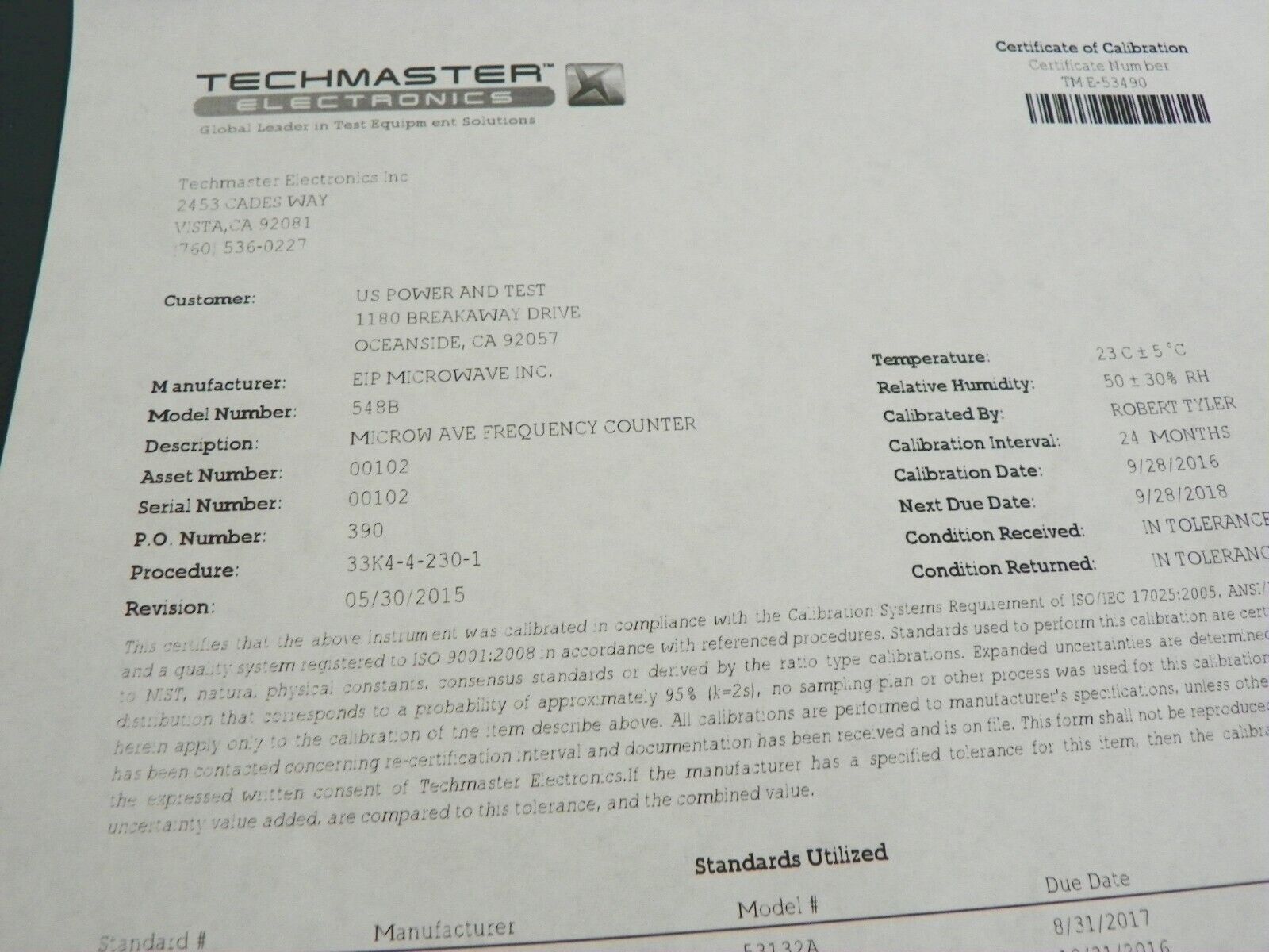 EIP 548B w/opt WB-70, microwave frequency counter 10hz-26.5Ghz