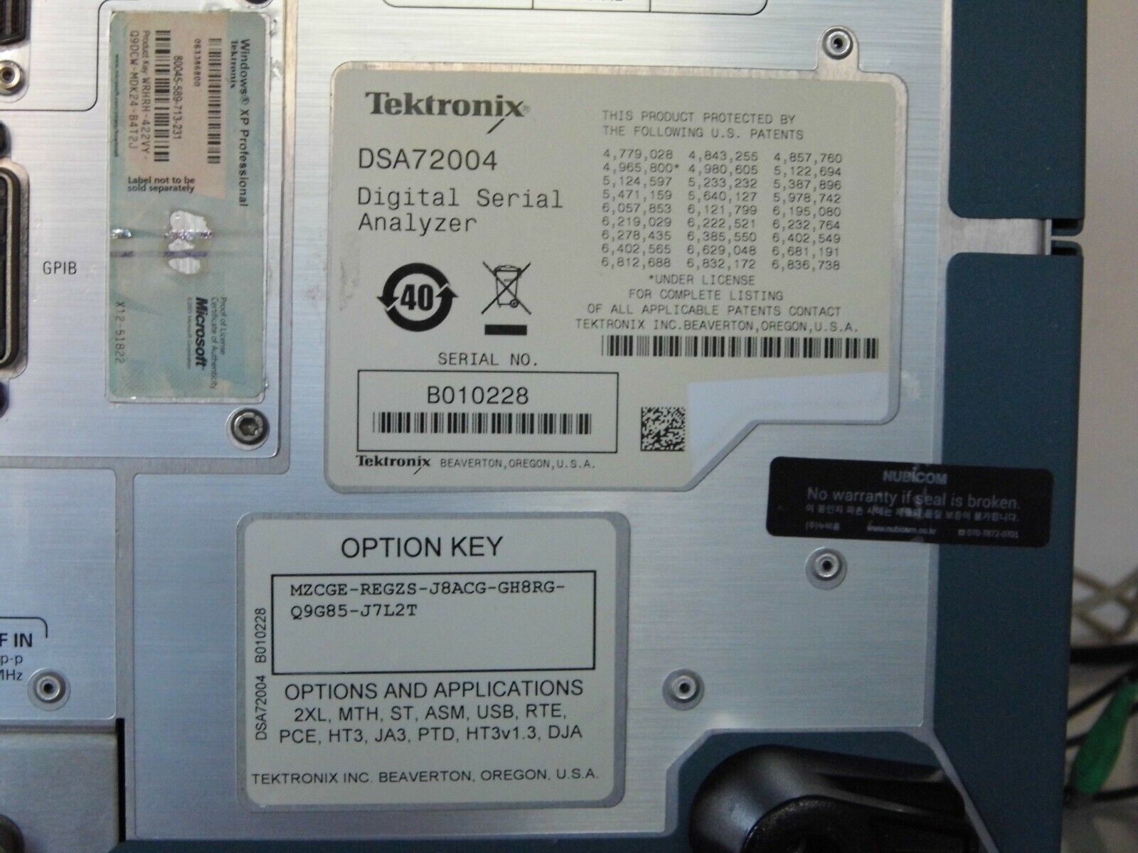 Tektronix DSA72004 Oscilloscope DDRA,TDSUSB2,RTE,PCE,TDSHT3,JA3,TDSPTD,TDSHT3