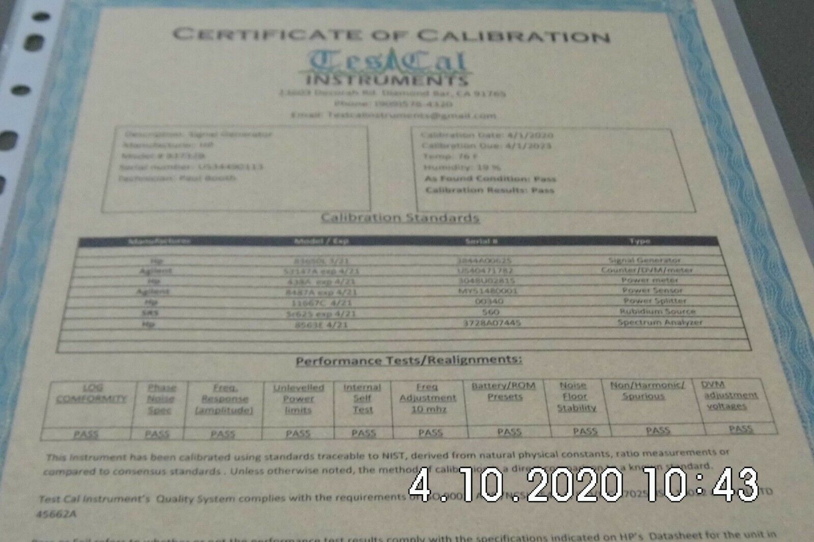 Agilent HP 83732B 1E1,1E8  20GHz Synth. CW Generator Cal w/data, 3 in stock.