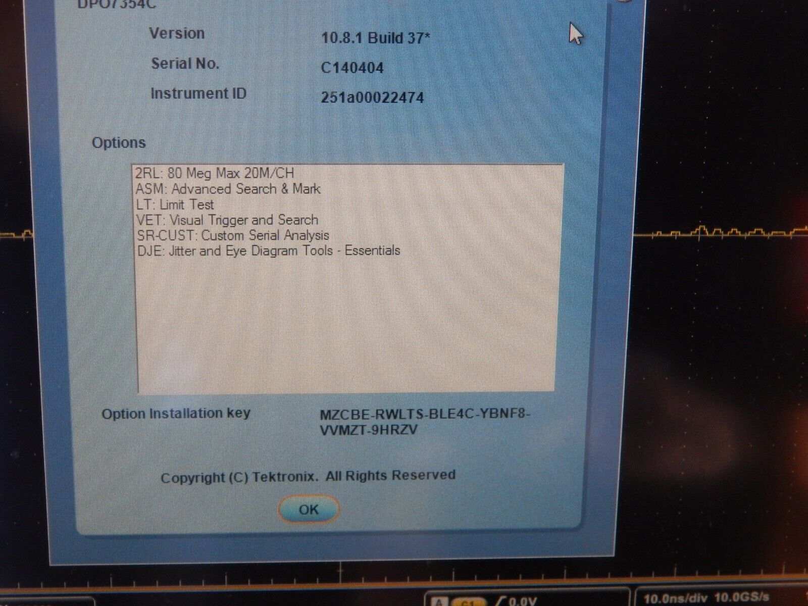 Tektronix DPO7354C 4 Channel 3.5GHz Phosphor Oscilloscope,NIST cal'd