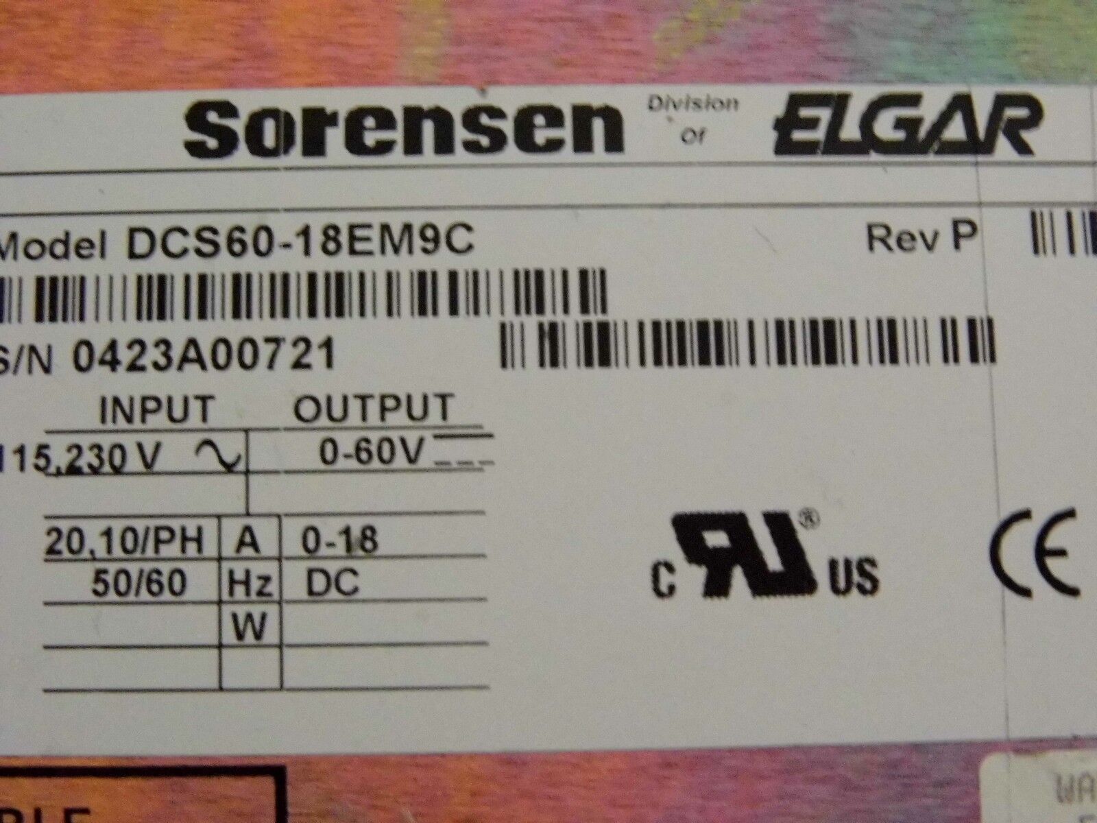 Sorensen DCS60-18E M9C DC Power Supply 90 day warranty  (15 in stock)