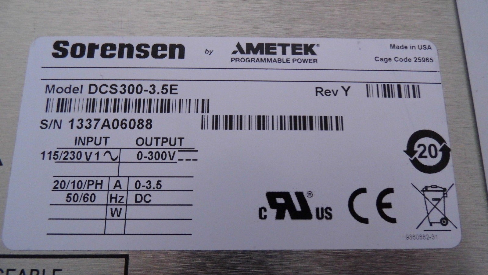 DCS300-3.5E DC Power supply 300Vdc 3.5A (6 in stock)