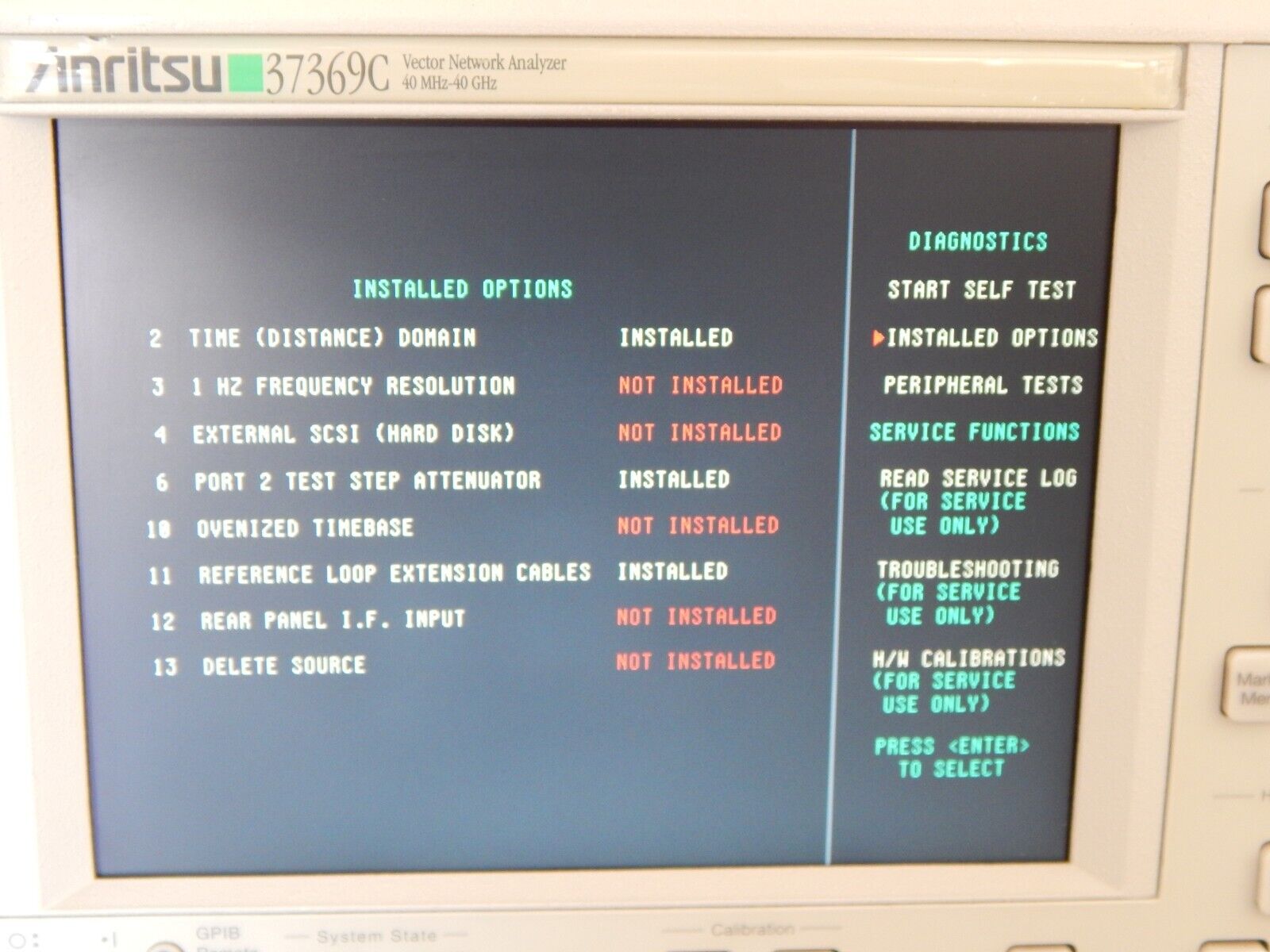 Anritsu 37369C Vector Network Analyzer, 40 MHz to 40 GHz, Options 2, 6, 11