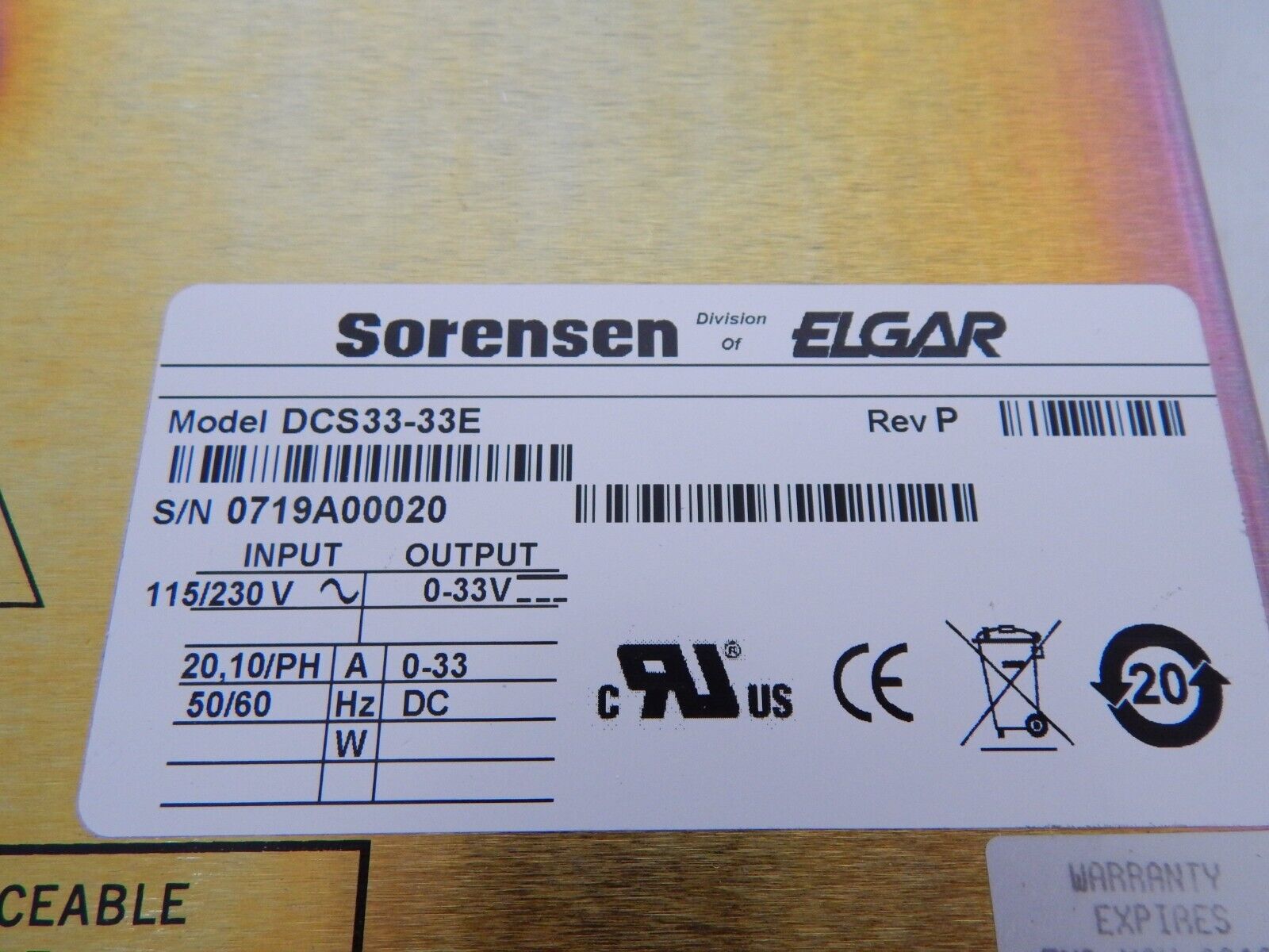 Sorensen DCS33-33E DC Power Supply