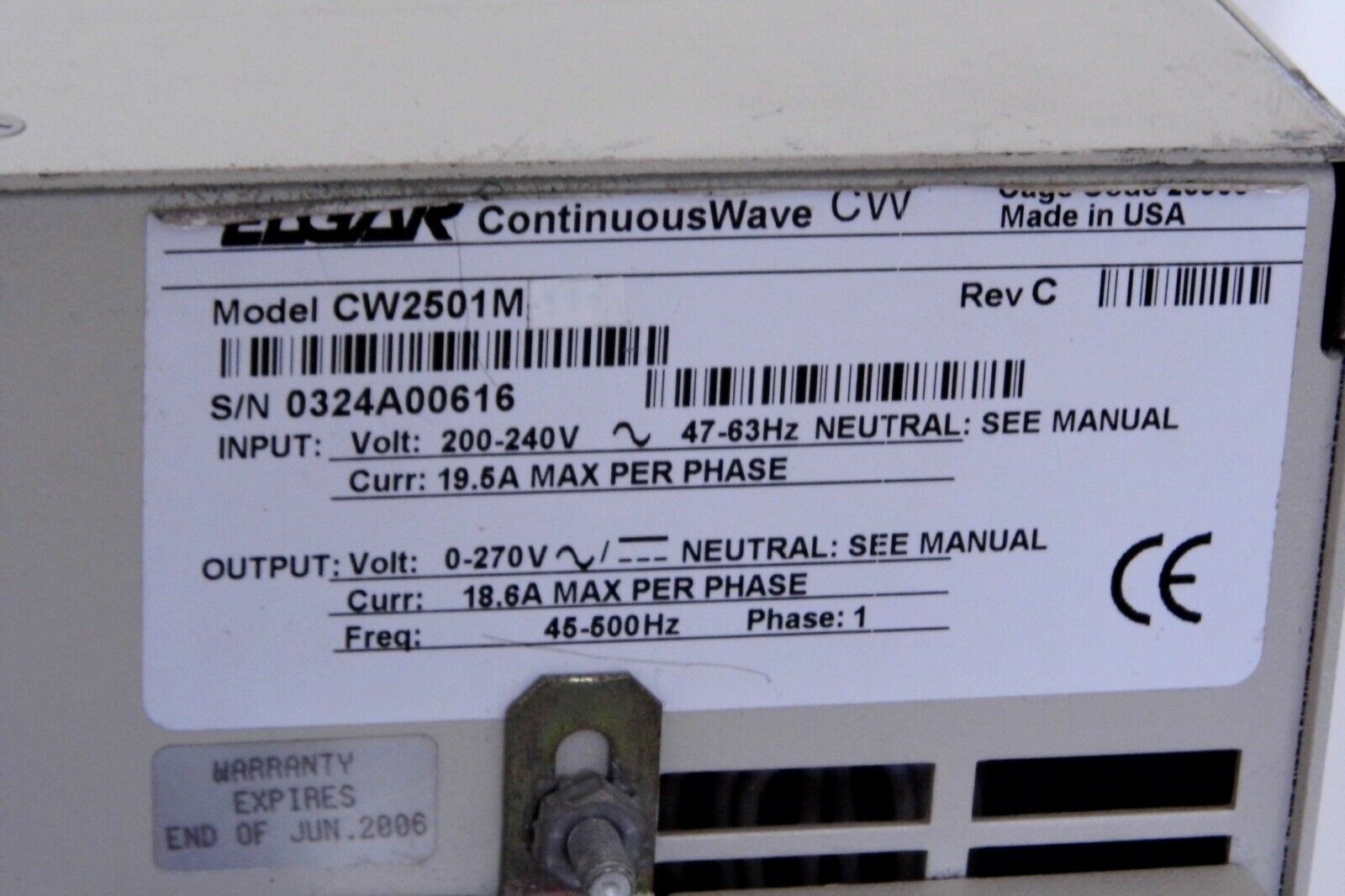 Ametek  CW2501M 2500VA AC Source 135/270Vac 18.2/9.6A 45-500Hz 11 in stock