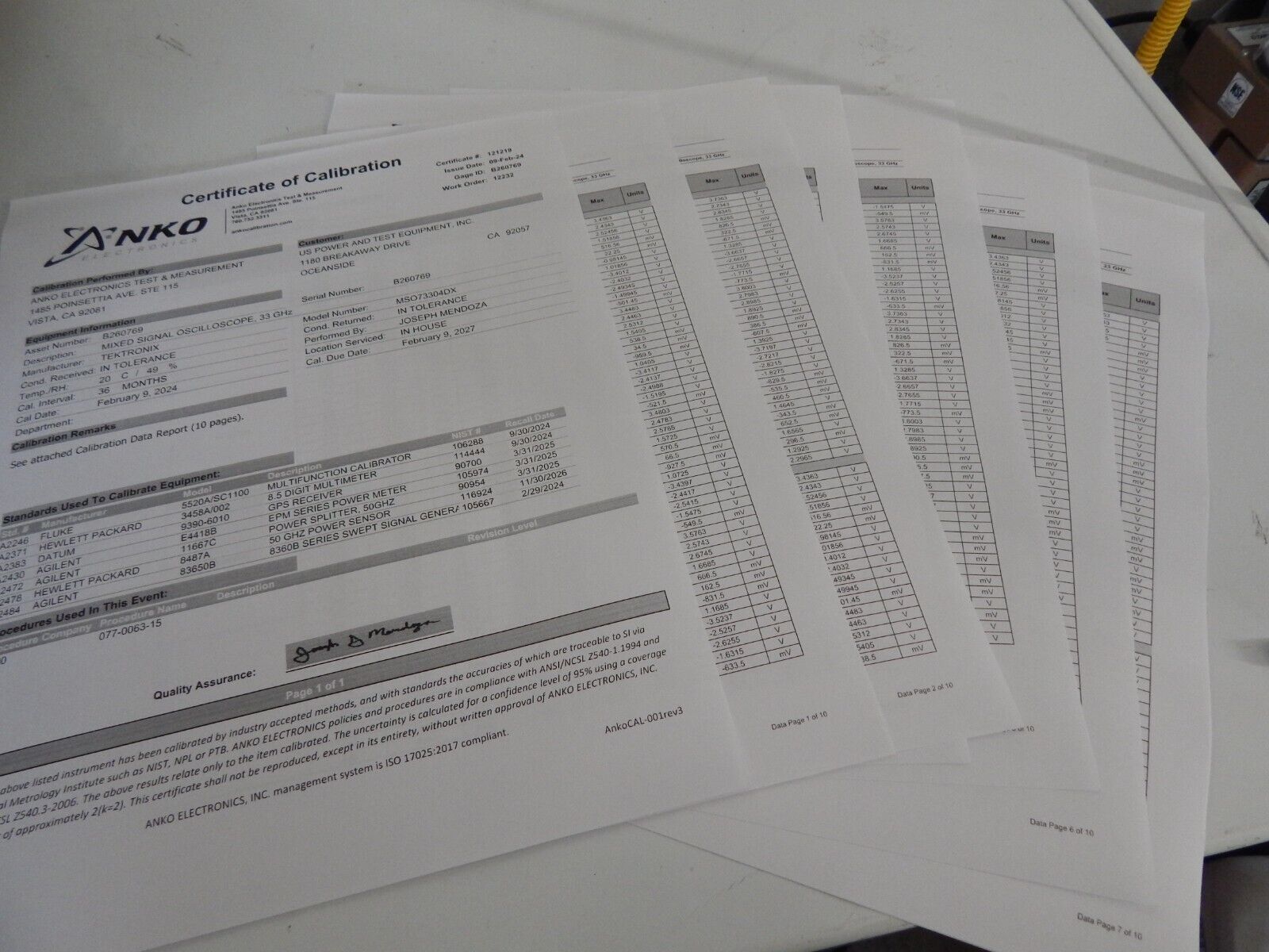 Tektronix MSO73304DX 33GHz, 100Gs/s, 4+16 Ch., MSO oscilloscope, NIST, W7