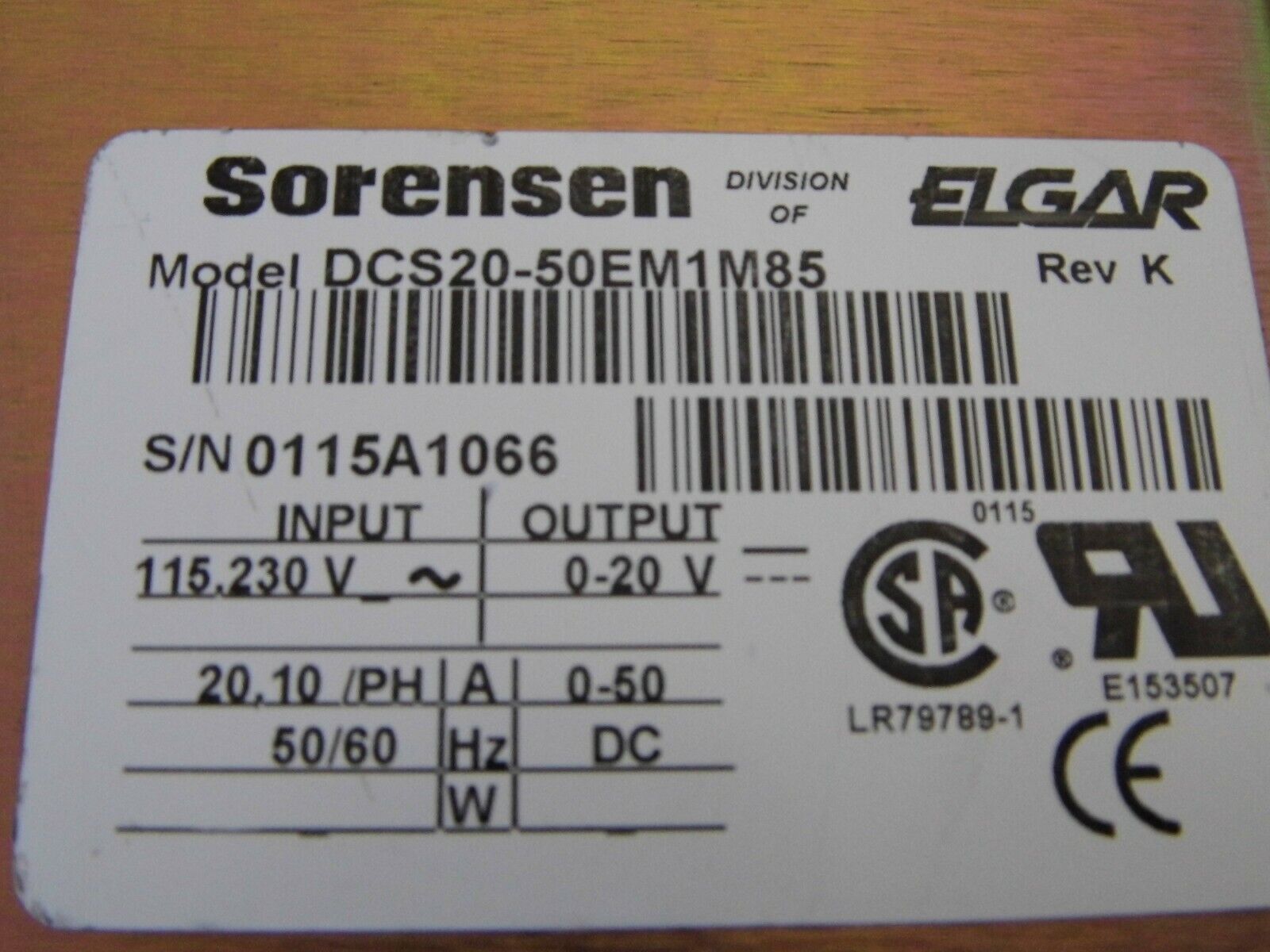 SORENSEN DCS20-50E M85 DC Power Supply 