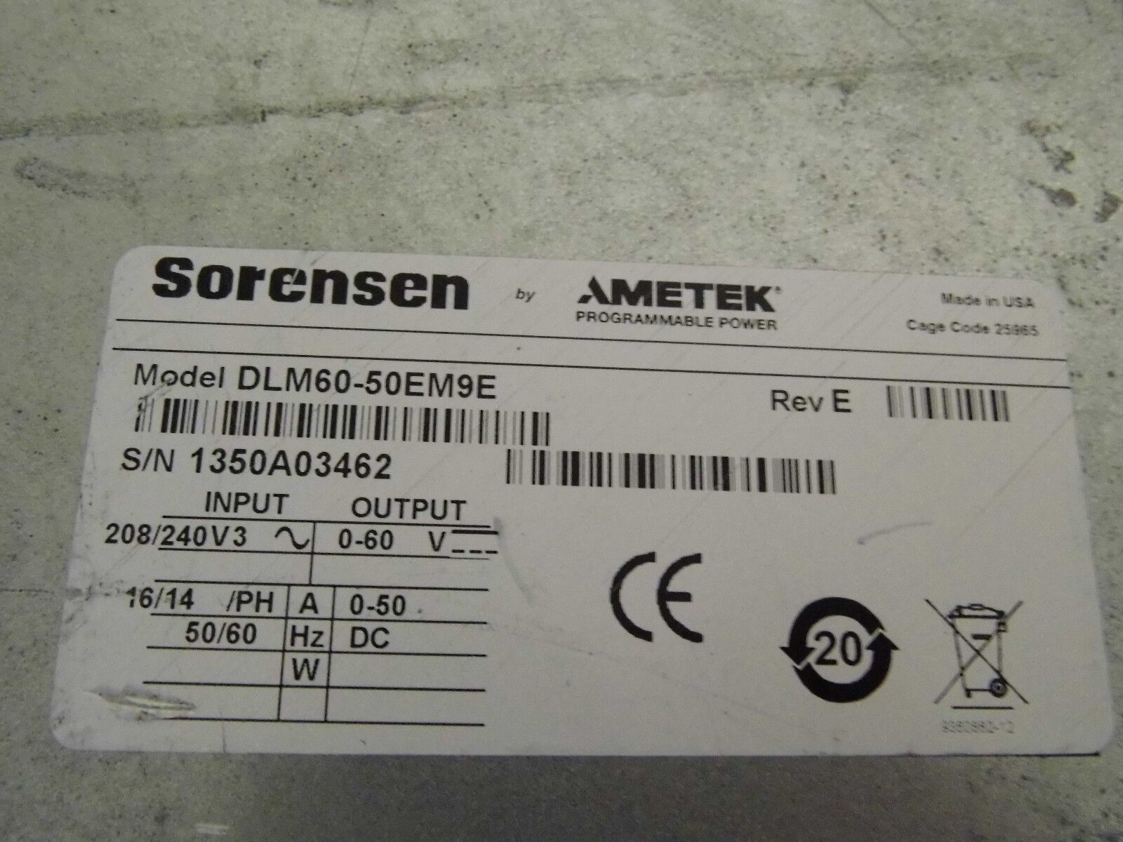 Sorensen DLM60-50E M9E, NIST calibrated ** WARRANTY, 4 in stock